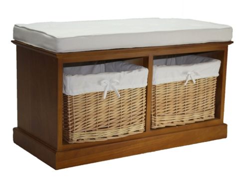 Image of Wicker Valley 2 Willow Baskets Bench - Honey