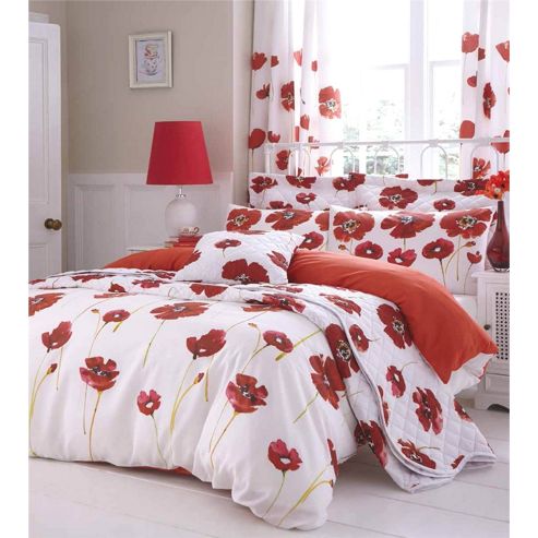 Image of Catherine Lansfield Home Poppies Cotton Rich Fully Lined Curtains - 66x72 Inches