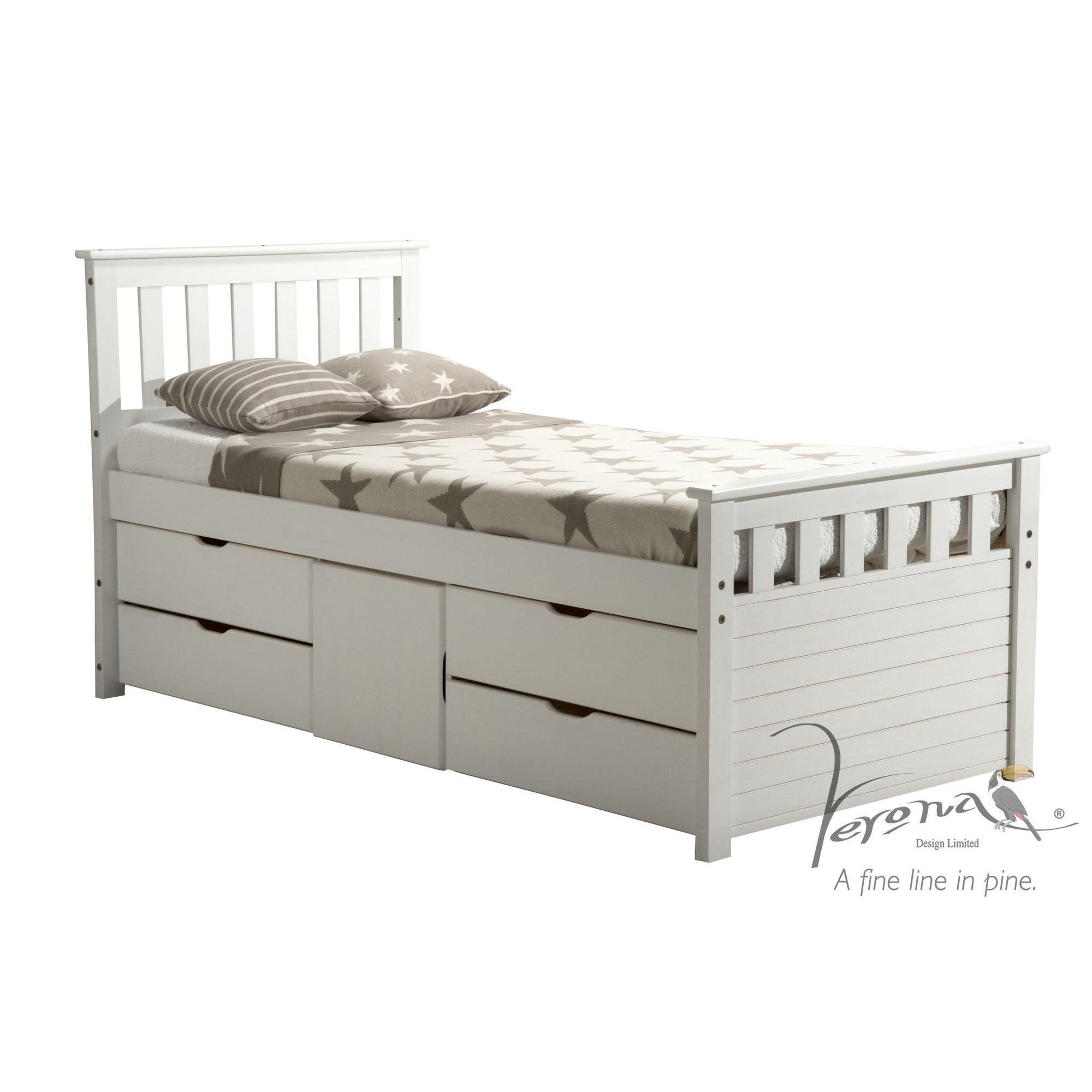 Verona Ferrara Captains Bed - One Side - Single - Whitewash at Tesco Direct