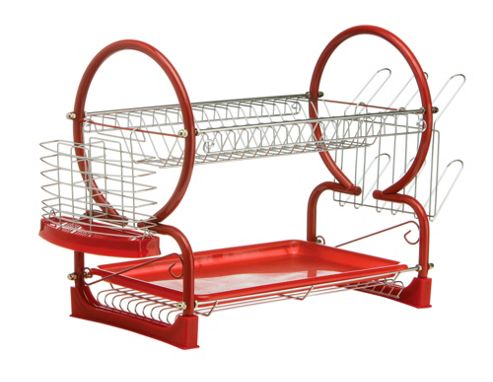 Image of Premier Housewares 56 Cm 2 Piece Tier Dish Drainer With Plastic Tray - Red
