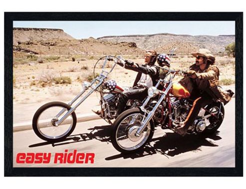 Image of Easy Rider Black Wooden Framed Peter Fonda & Dennis Hopper On The Road Poster