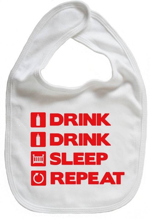 Image of Dirty Fingers Drink Drink Sleep Repeat Baby Bib White
