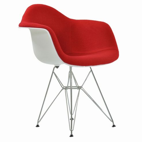 Image of Eames Replica Dining Chair Dar White With Red Seat