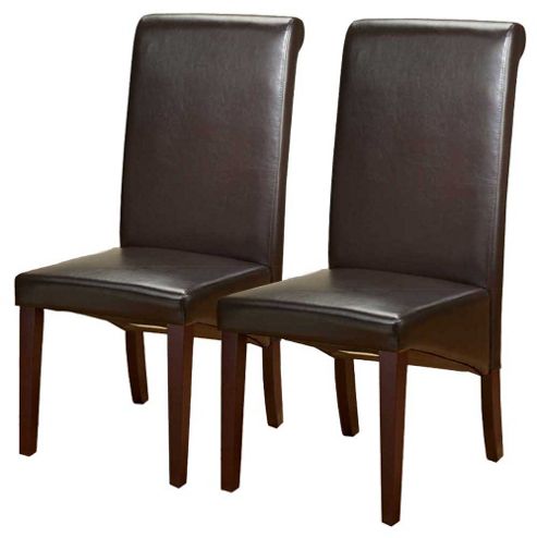 Image of Valufurniture Pair Of Pu Leather Roll Back Chairs In Brown