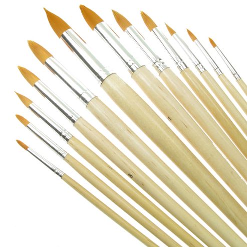 Image of Value Brush Set Gold Taklon Lh Round 12 Pack
