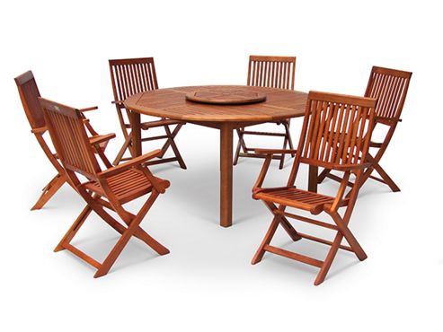 Image of Torino 8pc Round Dining Set - Torino 150cm Round Table & Lazy Susan With 6 Sienna Folding Armchairs
