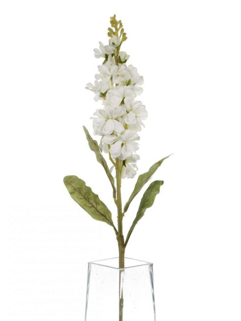 Image of Artificial 80cm Single Stem White Stock With Flocked Leaves