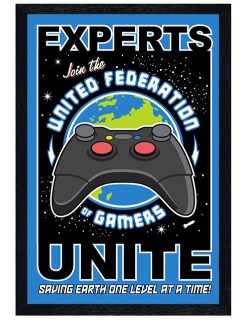 Image of Black Wooden Framed Gamers Unite United Federation Of Gamers Poster