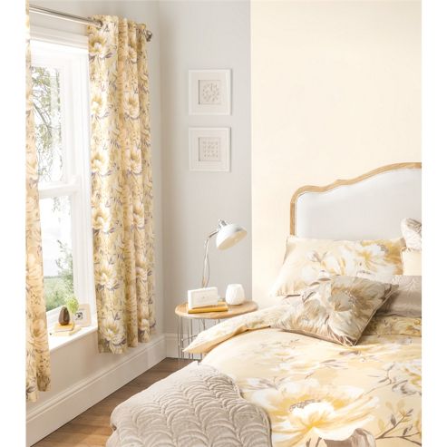 Image of Catherine Lansfield Home Designer Collection Gold Flora Curtains