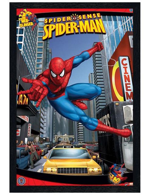 Image of Spiderman Black Wooden Framed Web-slinger Poster