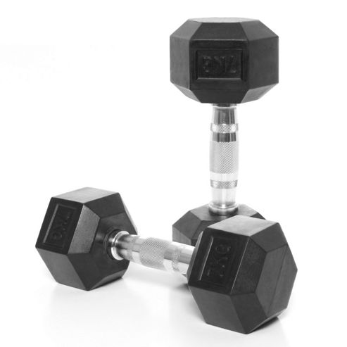 Image of Body Power Rubber Hex Ergo Dumbbells - 7kg (x2)