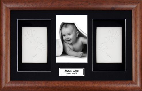 Image of Babyrice Soft Clay Dough Baby Handprints Footprints Kit With Display Frame Dark Wood - Black - White
