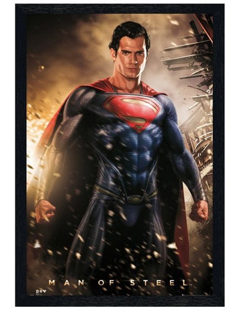 Image of Black Wooden Framed Superman: Man Of Steel Explosive Superhero Poster