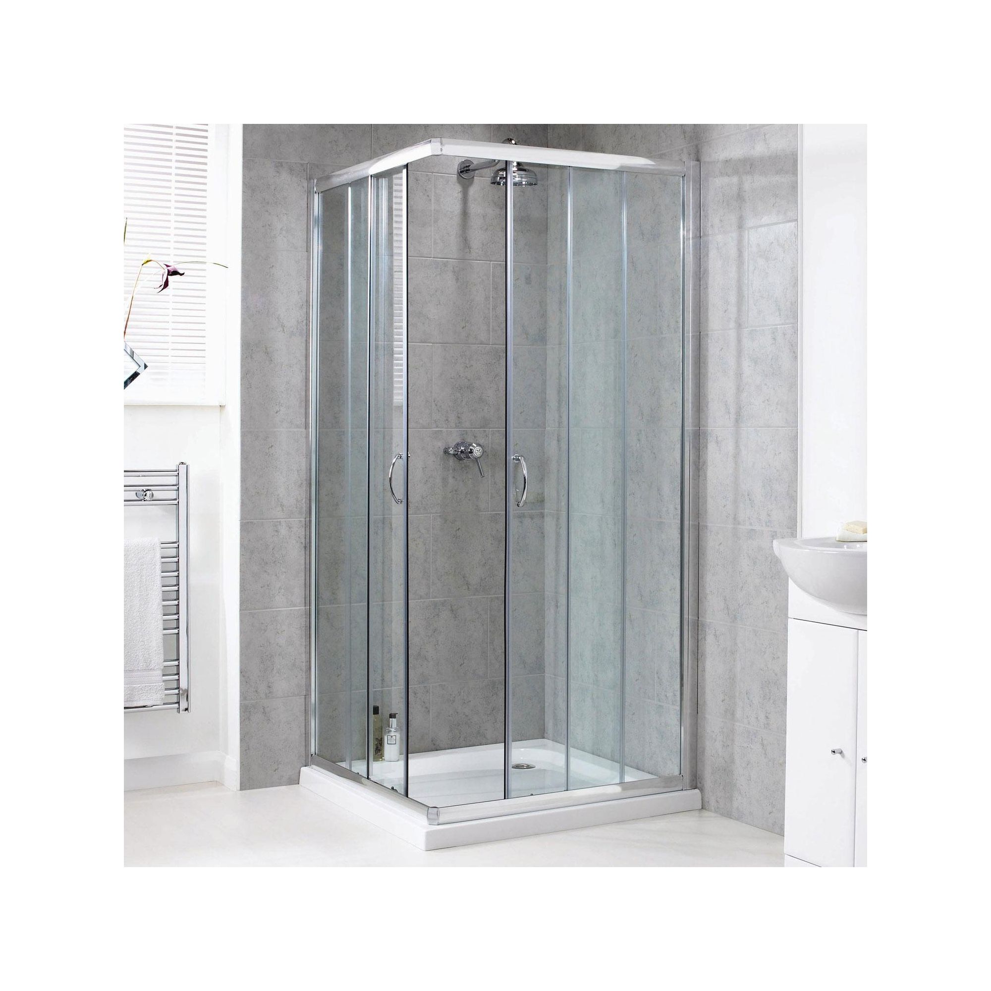 Aqualux Shine Corner Entry Shower Door, 800mm x 800mm, Polished Silver Frame, 6mm Glass at Tesco Direct