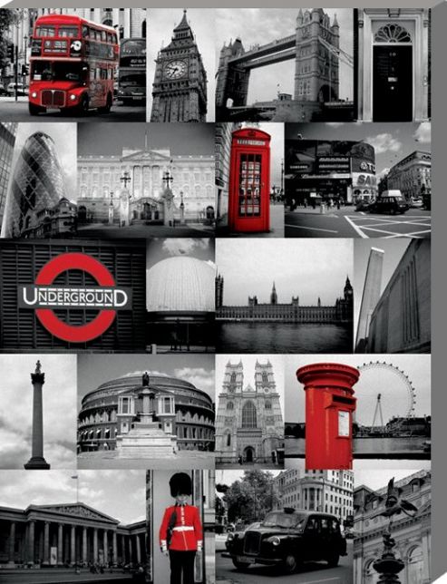 Image of Iconic London Sights Highlights In Red Large Canvas Print
