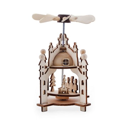 Image of Festive Laser Cut Wooden Whirligig Windmill Ornament With Carol Singers