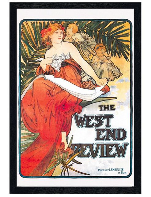 Image of Alphonse Mucha Black Wooden Framed The West End Review Poster