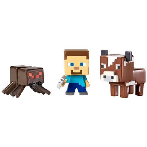 Image of Minecraft Mini-figures 3 Pack Cow, Steve With Pickaxe And Spider