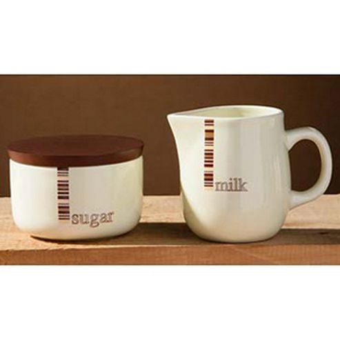 Image of Neopolitan - Cream Ceramic And Wood Cream Jug And Sugar Bowl