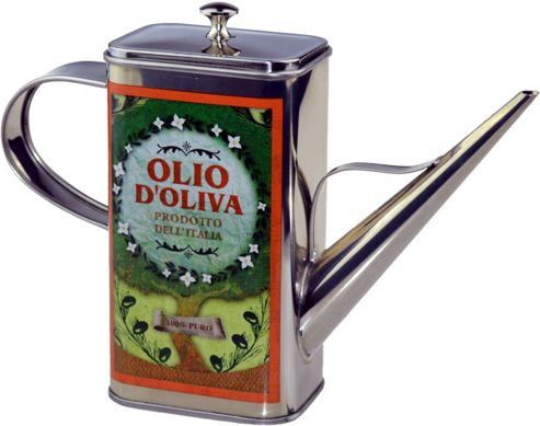 Image of Stainless Seel Olive Oil Can. 500ml Italian Drizzle Can With Tree Decoration