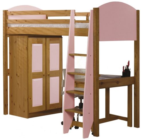 Image of Verona High Sleeper Bed Set 1 Antique With Pink Details