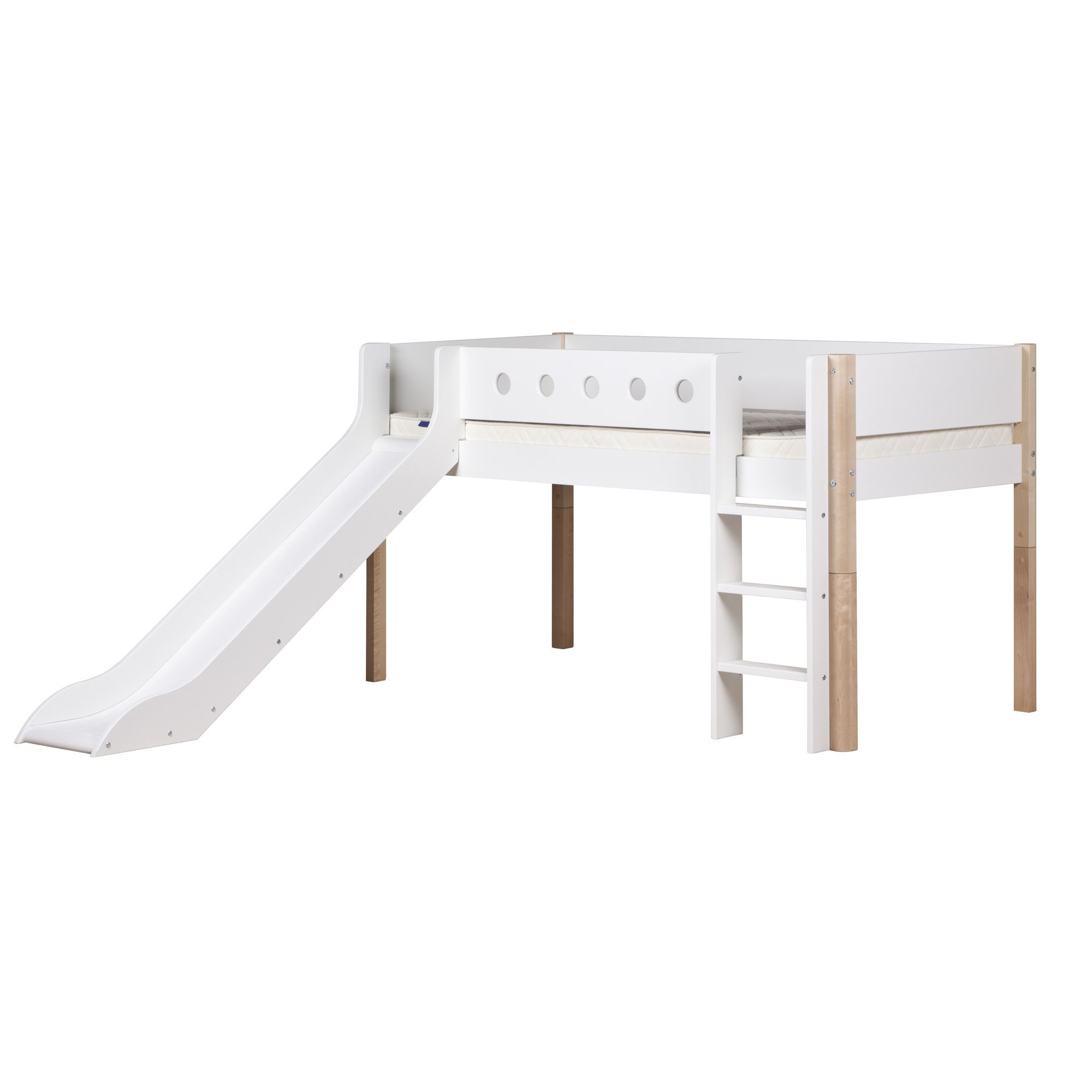 Flexa White Midsleeper with Slide - Natural Lacquer - White/birch at Tesco Direct