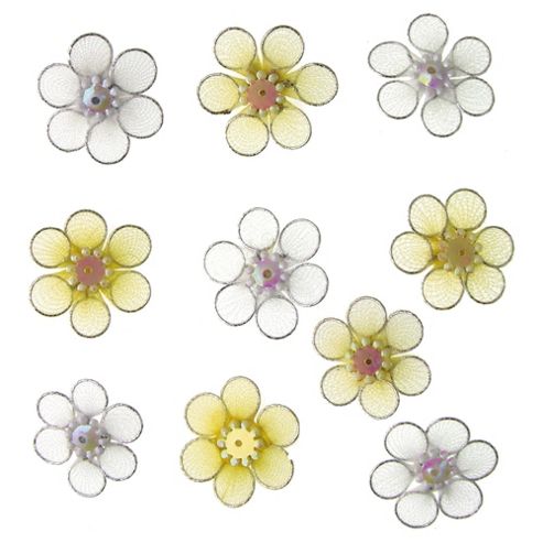 Image of Mesh Flowers White/cream 12 Pieces