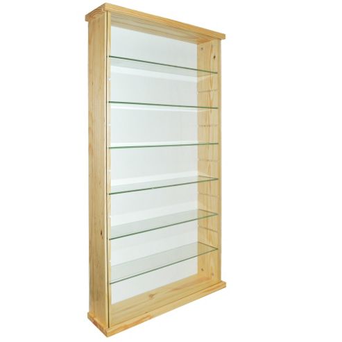 Image of Exhibit - Solid Wood 6 Shelf Glass Wall Display Cabinet - Pine