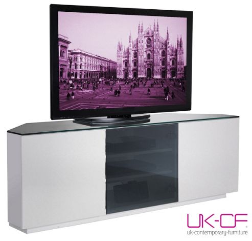 Image of Uk-cf White Corner Tv Stand With Black Glass For Up To 60 Inch