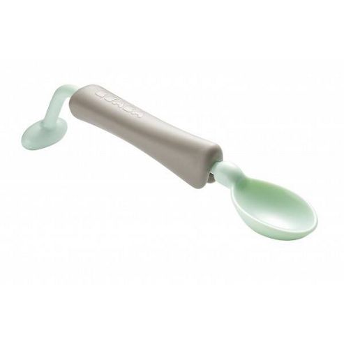 Image of Beaba Baby Feeding Spoon With 360 Tilt - Beige And Pastel Green