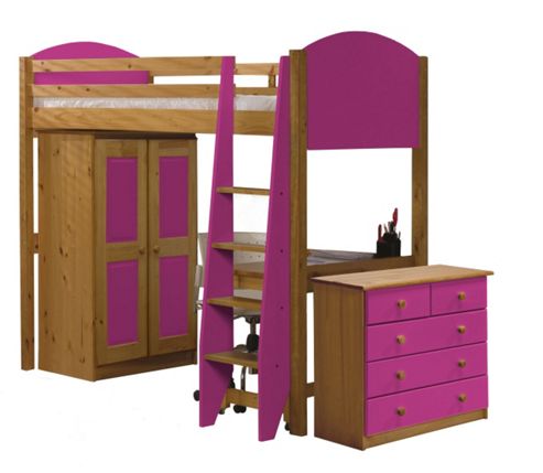 Image of Verona High Sleeper Bed Set 2 Antique With Fuschia Details