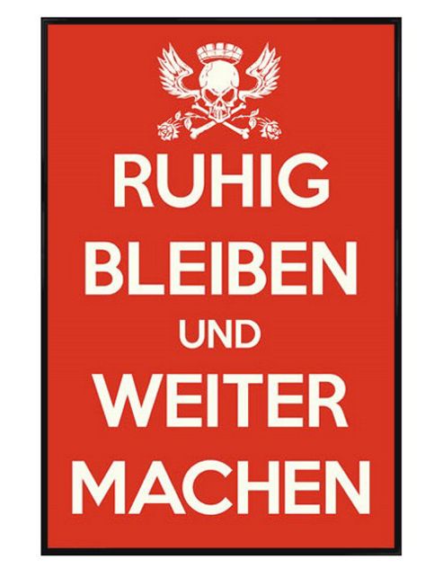 Image of German Keep Calm & Carry On Gloss Black Framed Ruhig Bleiben Und Weiter Machen Poster
