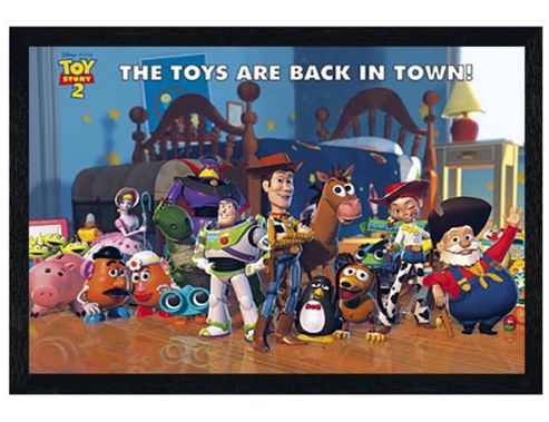 Image of Toy Story Black Wooden Framed The Toys Are Back In Town Poster