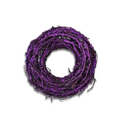 Image of Small Purple Glitter Finish Round Grapevine Wreath