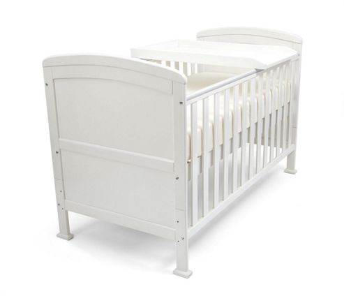 Image of Penelope Cot Bed/toddler Bed & Deluxe Sprung Mattress & Changer - White