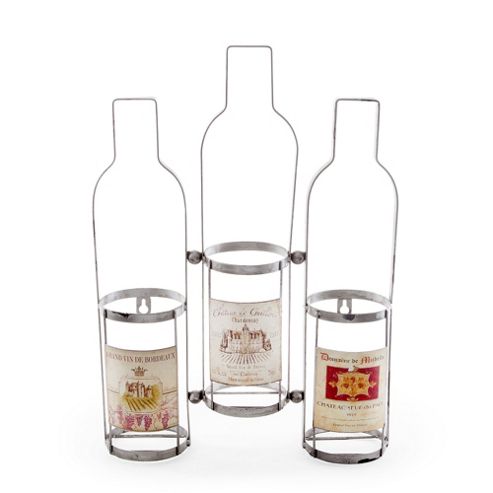Image of Wall Mountable Triple Wine Bottle Rack With Vintage Labels