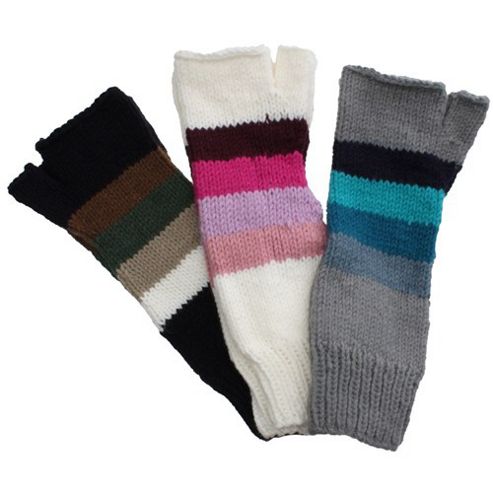 Image of New Circa Striped Fingerless Long Gloves (various Colours) - Black