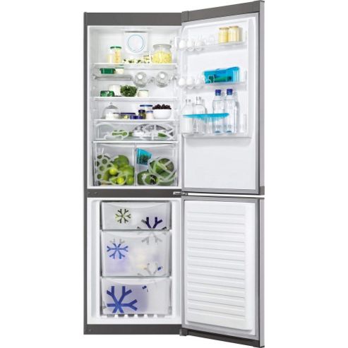 Image of Zanussi Zrb34315xa Frost Free Freestanding Fridge Freezer With Superfresh Drawer - Grey With Antifingerprint Stainless Steel Door