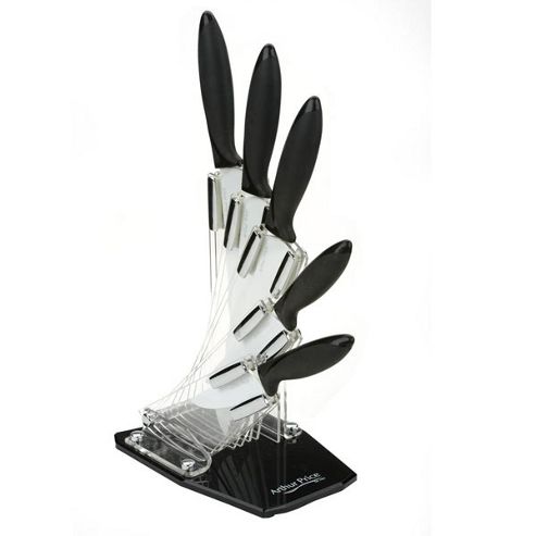 Image of Arthur Price 6 Piece Acrylic Knife Block Set In Black And White