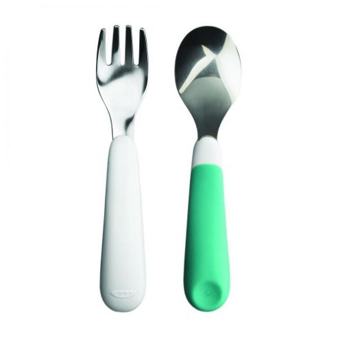 Image of Oxo Tot Fork & Spoon Children's Cutlery Set - Aqua