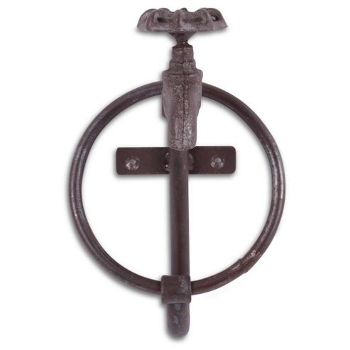 Image of Antique Metal Tap Design Ring Towel Holder