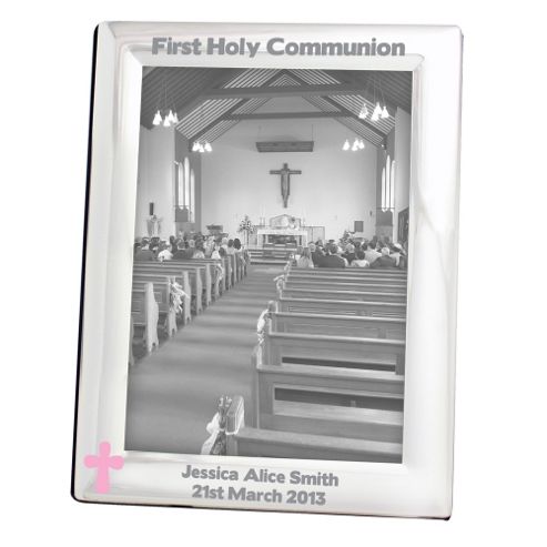Image of Personalised Pink Cross Silver 5x7 Photo Frame