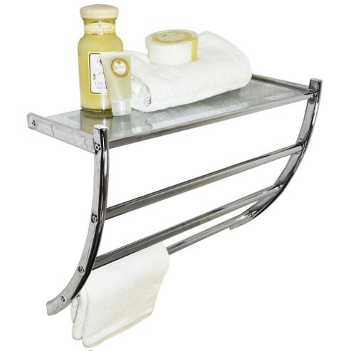 Image of Wall Mounted Metal Shelf / Towel Rail - Silver