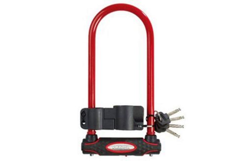 Image of Master Lock Street Fortum Gold Sold Secure D Lock 280x110mm Red
