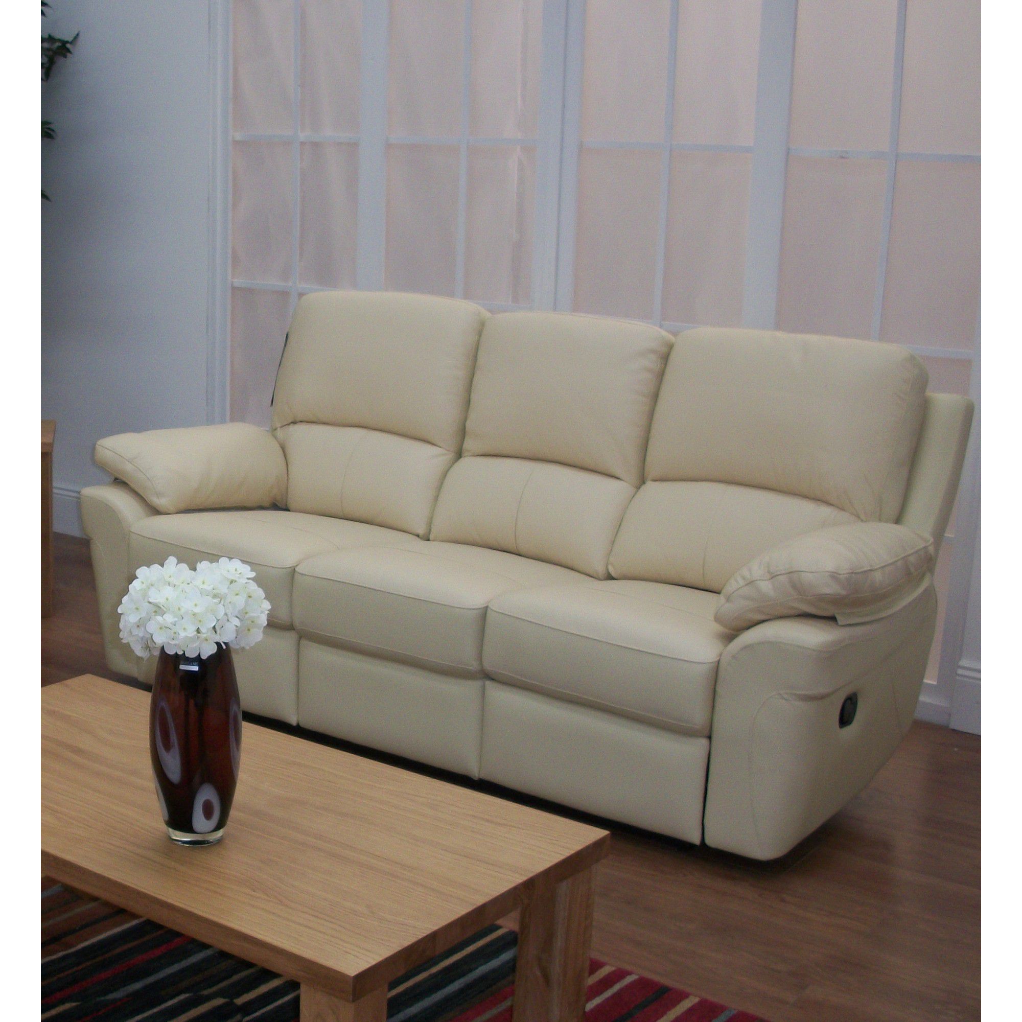Furniture Link Monzano Three Fixed Seat Sofa in Ivory - Chestnut at Tesco Direct