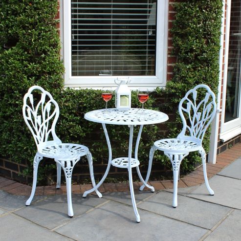 Image of Bentley Garden Cast Aluminium Tulip White Bistro Set