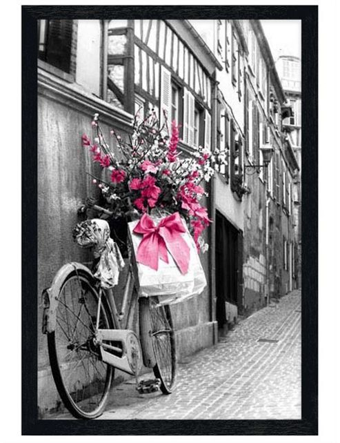 Image of Black Wooden Framed Pink Flowers Poster