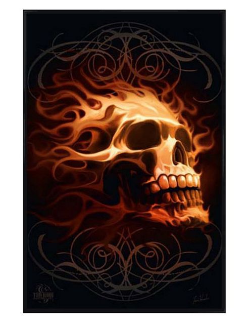 Image of Gloss Black Framed Flaming Skull Poster