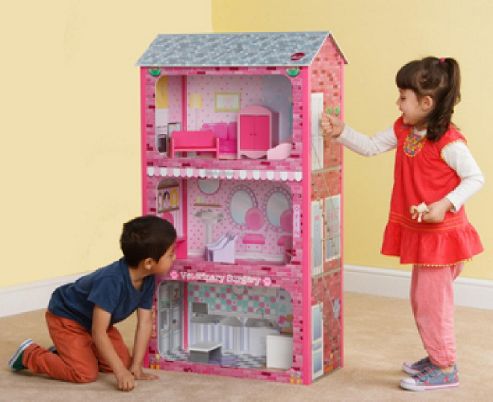 Image of Plum Plaza Childrens Wooden Dolls House With Accessories