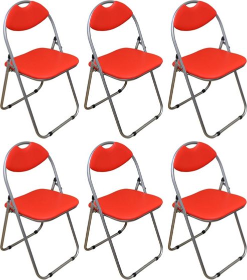 Image of Pack Of 6 Red Padded Folding Office, Desk, Poker Chair.